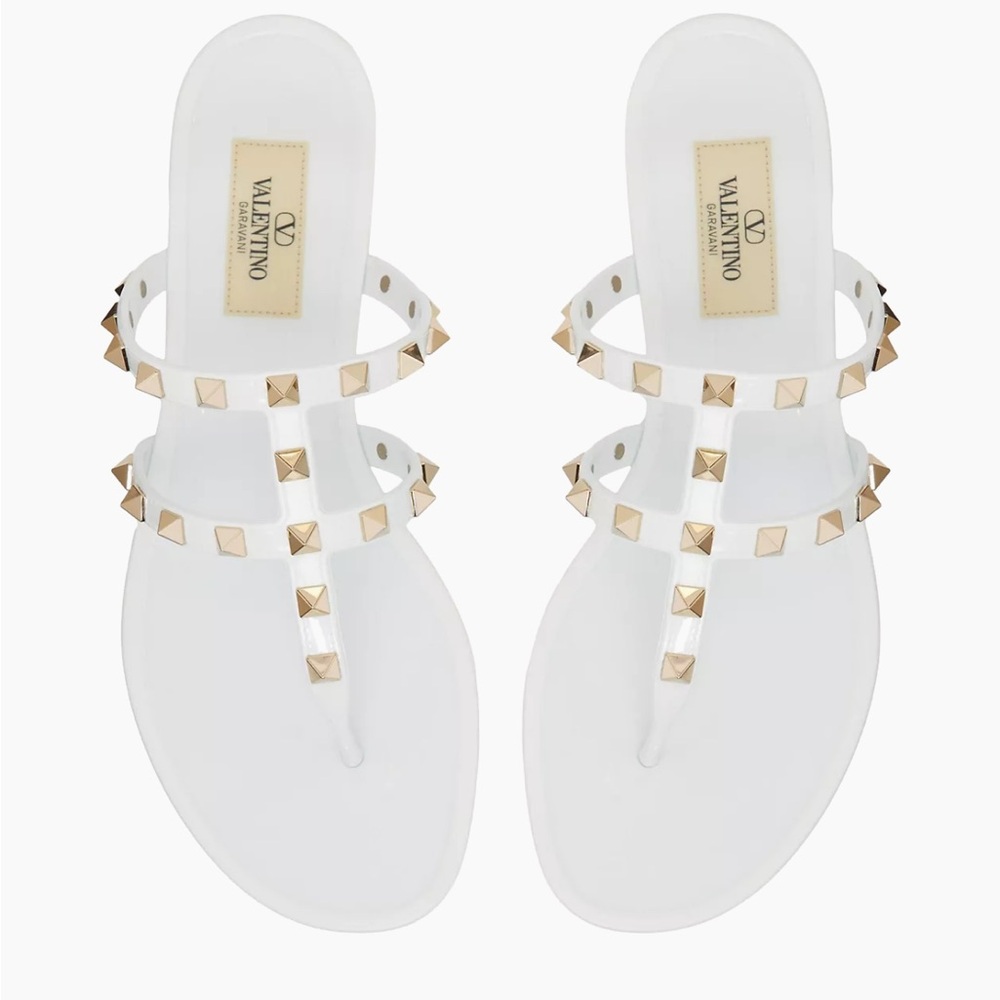 Valentino Rockstud Flat Rubber Sandals | White | 38
